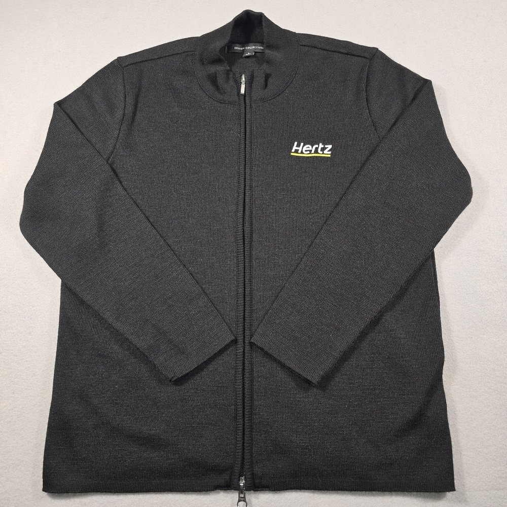Design Collective Mens Small Black Sweater Hertz Full Zip Mock Neck Logo‎